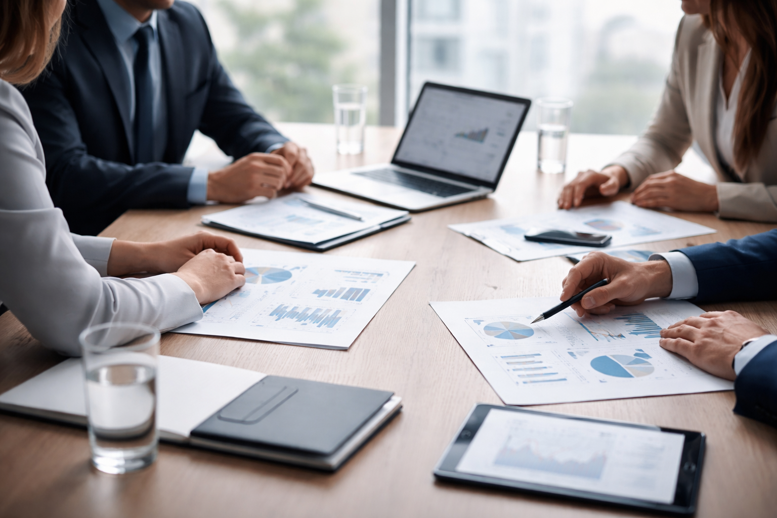 Reunião de negócios e documentos analíticos.png